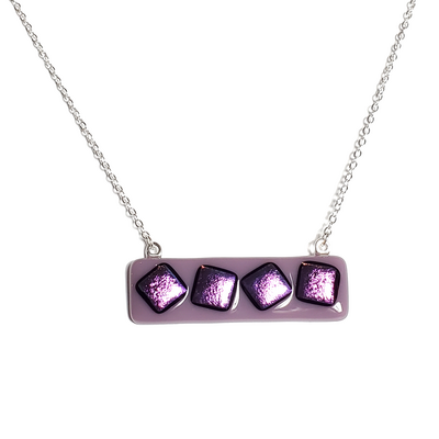 Dichroic purple squares on purple fused glass bar necklace - Thumbnail 1
