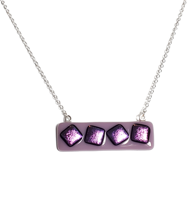 Dichroic Purple Squares on Purple Fused Glass Bar Necklace