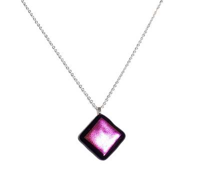 Hot Pink Dichroic on Black Fused Glass Pendant Necklace