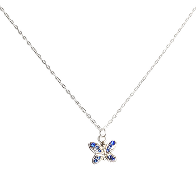 Children's sterling silver and blue crystal butterfly necklace - Thumbnail 2