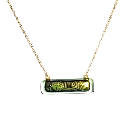 Dichroic Green Circles on Transparent Green Bar Necklace