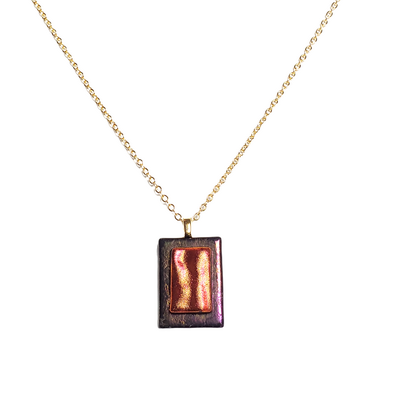 Dichroic red lava on metallic black fused glass pendant necklace - Thumbnail 3