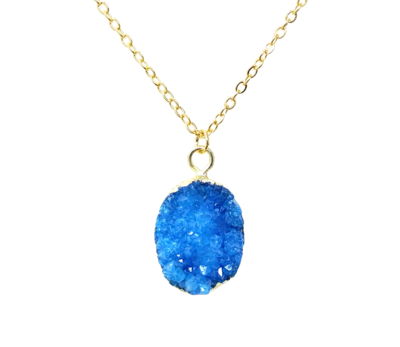 Cobalt Blue Druzy Agate Drop Pendant Necklace