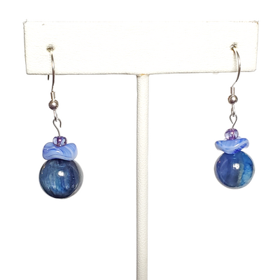Kyanite and blue glass earrings with sterling silver hooks - Thumbnail 3