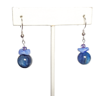 Kyanite and Blue Glass Earrings with Sterling Silver Hooks