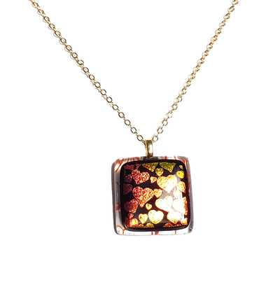 Dichroic Hearts on Red Stringers Fused Glass Pendant Necklace