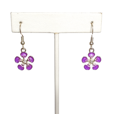 Purple flower earrings with sterling silver hooks