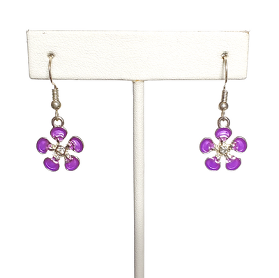 Purple Flower Earrings with Sterling Silver Hooks