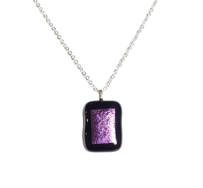 Dichroic Purple on Black Fused Glass Pendant Necklace