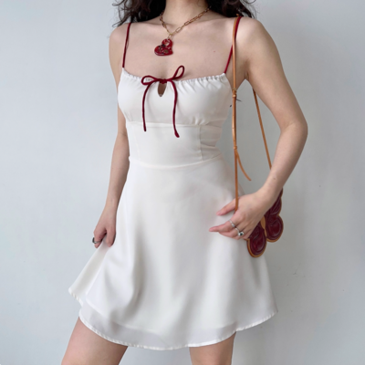 Women's summer slim waist white suspender dress