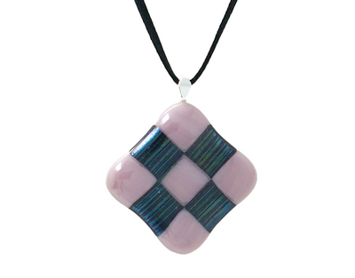 Purple and Black Checkerboard Fused Glass Necklace
