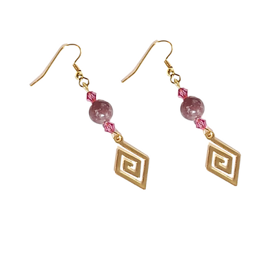 Lepidolite, Pink Crystals, and Swirl Charm Earrings