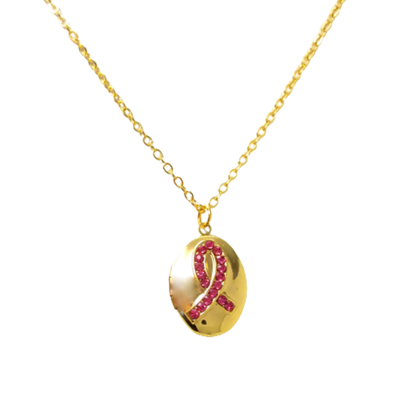 Breast cancer awareness pink ribbon locket necklace