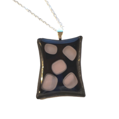 Black with purple dots fused glass pendant necklace
