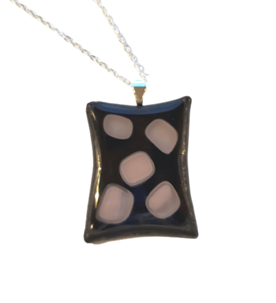 Black with Purple Dots Fused Glass Pendant Necklace