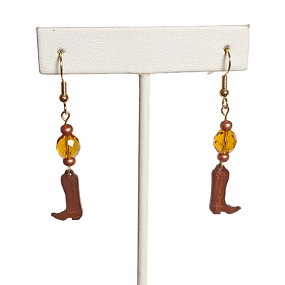 Western wood boots and amber glass earrings