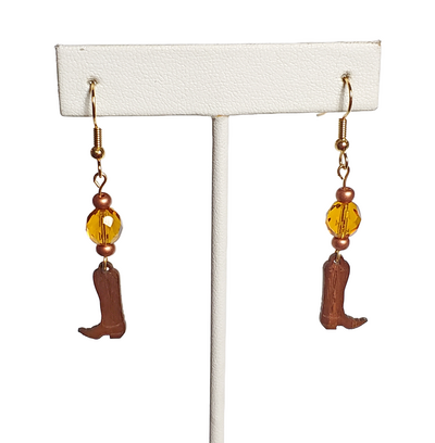 Western Wood Boots and Amber Glass Earrings
