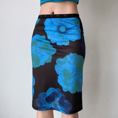 Retro flower print skirt slim fit a-line hip lace skirt - Thumbnail 5