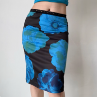 Retro flower print skirt slim fit a-line hip lace skirt - Thumbnail 3