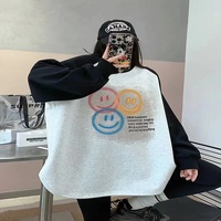 Retro round neck sweatshirt women's oversize casual tops smiley face pullover - Thumbnail 3