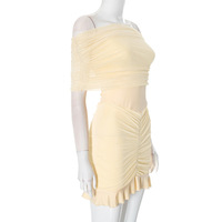 Tulle Pleated Mesh Backless Miniskirt - Thumbnail 2