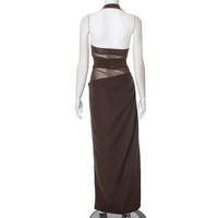 Halter neck mesh see-through backless cross-body gathered long skirt - Thumbnail 3