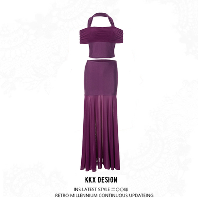Sexy and elegant halterneck short top and skirt