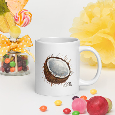 Coco coffee white glossy mug
