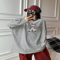Large size loose cartoon anime striped bottoming shirt - Thumbnail 1