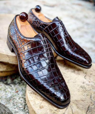 Handmade Men Dark Brown Crocodile/Alligator Leather Dress Shoes