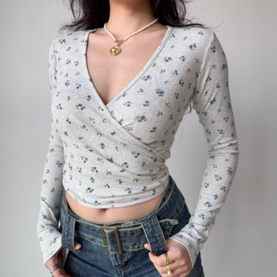 Sexy crossover v-neck wrap long sleeve t-shirt