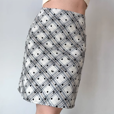 Retro plaid polka dot a-line skirt for women high waist hip skirt