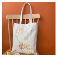 Peony flower Embroidered original canvas bag one-shoulder national trend bag eco-friendly bag - Thumbnail 2