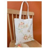 Peony flower Embroidered original canvas bag one-shoulder national trend bag eco-friendly bag - Thumbnail 1
