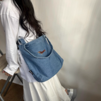 Dachshund embroidered distressed crossbody single shoulder handbag denim canvas bag - Thumbnail 4