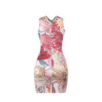 Fashion Print Metal Button Hollow Dress - Thumbnail 3