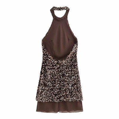 Fashion sexy backless sequin halter neck dress