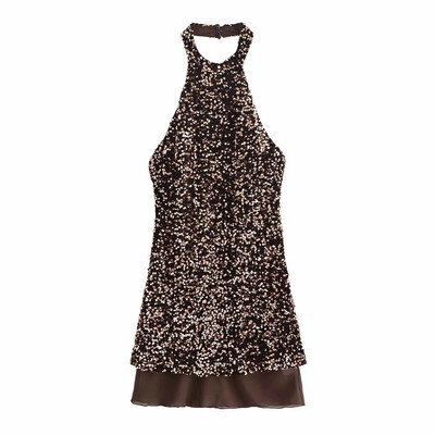 Fashion sexy backless sequin halter neck dress - Thumbnail 4
