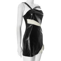 Leather and mesh oblique shoulder strap sexy slim hip dress - Thumbnail 3
