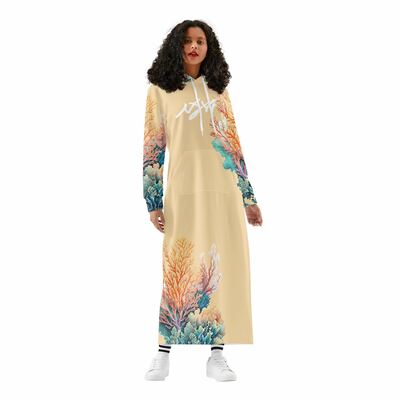 Coral hoodie dress cream