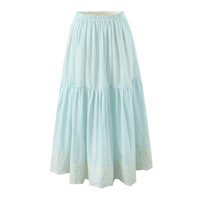 Embroidered lace elastic low waist patchwork wide swing skirt - Thumbnail 1
