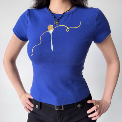 Interesting printed straight shoulder round neck short sleeve t-shirt