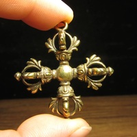 Tibetan Nepal esoteric cross Vajra pestle hangtag Buddhist products Vajra Necklace Pendant Dorje phurpa amulet - Thumbnail 1