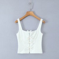 Solid color simple holiday casual backless bow top - Thumbnail 2