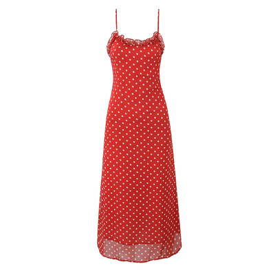 Casual ruffle lace polka dot sexy suspender maxi dress - Thumbnail 4