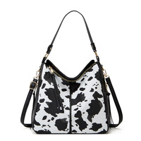 Women Western Cow Print Purse Designer Top Handle Handbags Two Piece Black - Thumbnail 1