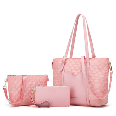 Women Fashion Synthetic Leather Handbags Tote Bag Shoulder Bag 3pcs Pink