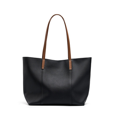 Genuine leather women large casual handbag black - Thumbnail 3