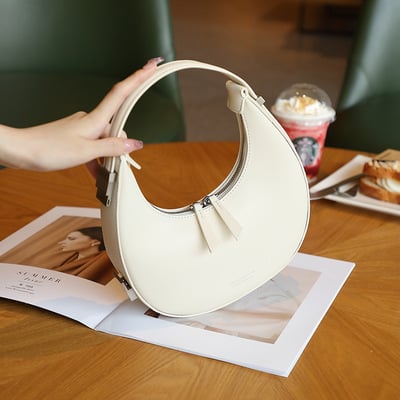 Women Genuine Leather Moon Handbag White