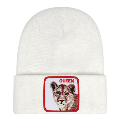 QUEEN Embroidery Beanie Hat Unisex Knit Cuffed Cap Women Men Gift White